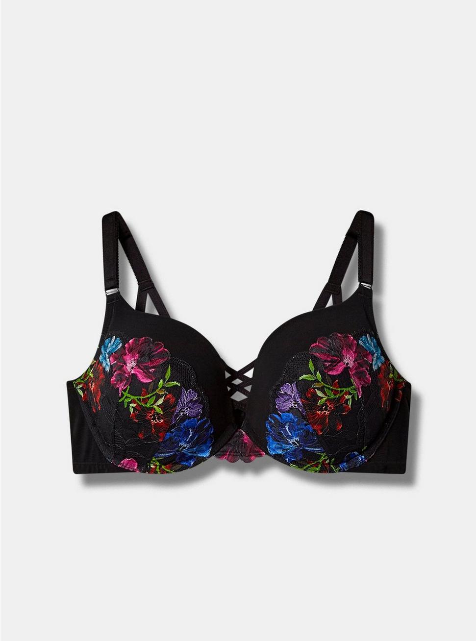 XO Plunge Push Up Photo Floral Lace 360° Back Smoothing™ Bra, PHOTO FLORAL LACE: BLACK, hi-res