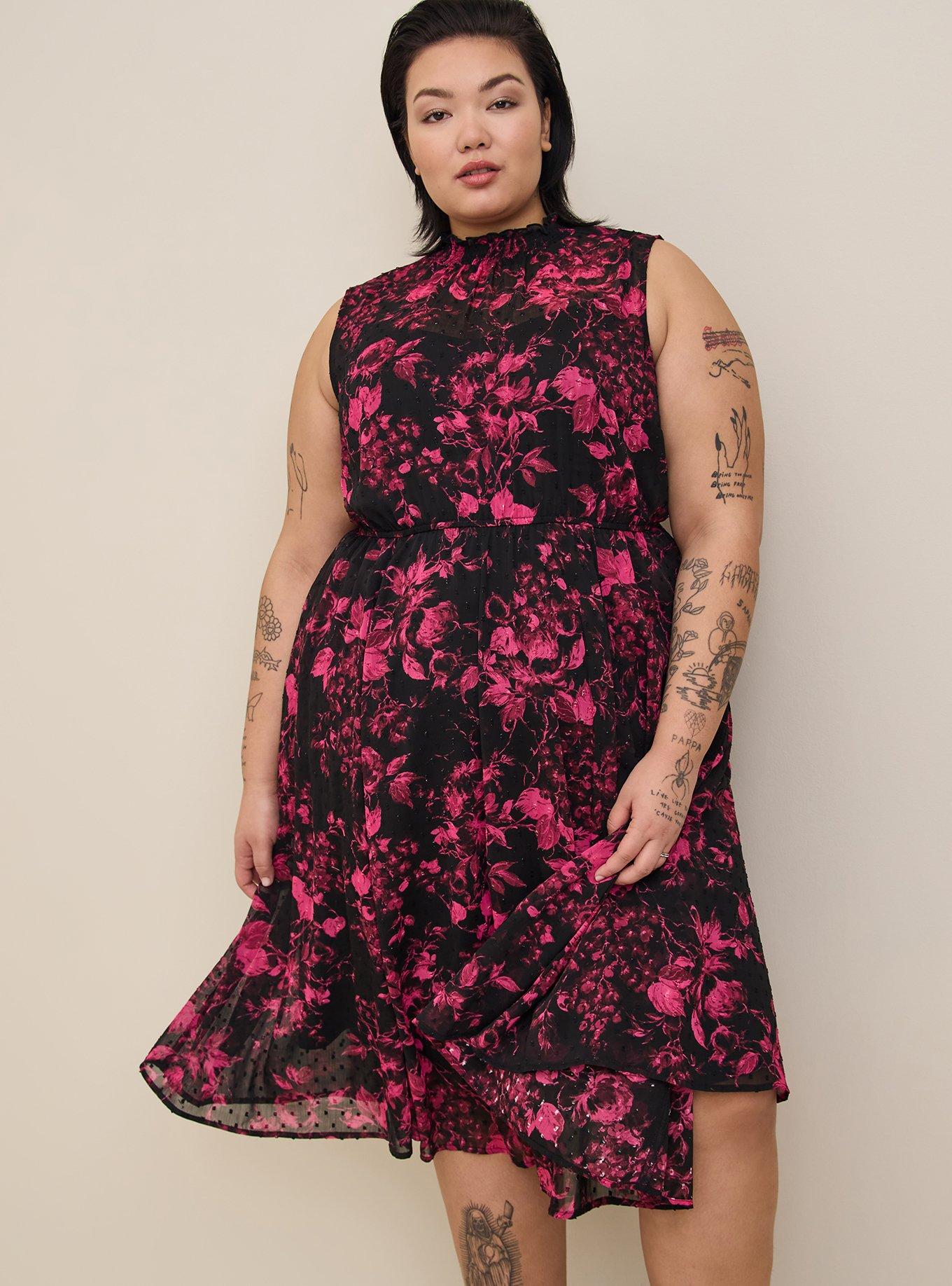 Plus Size - Midi Clip Dot Mock Neck Dress - Torrid