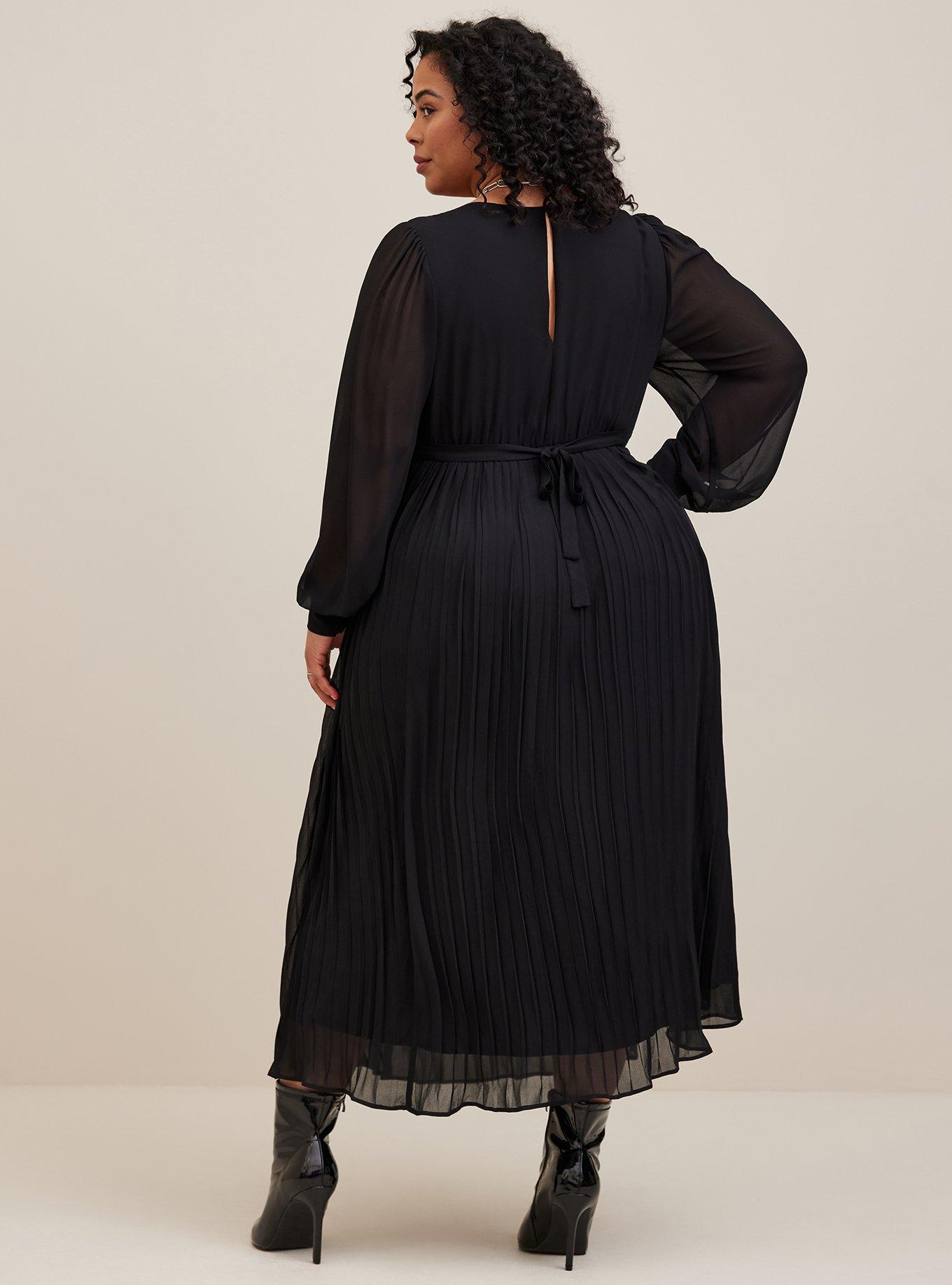 Maxi Chiffon Pleated Aline Dress, DEEP BLACK, alternate