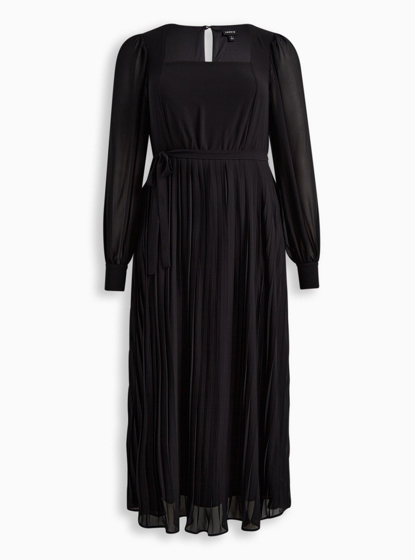 Maxi Chiffon Pleated Aline Dress, DEEP BLACK, hi-res