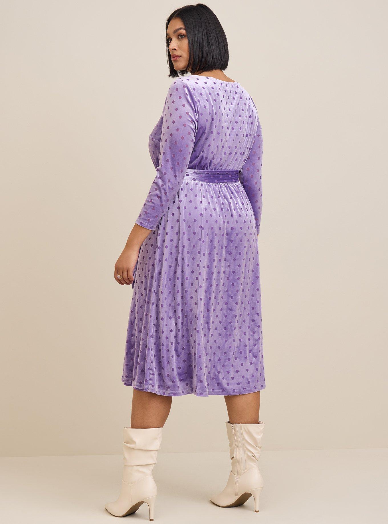 MIdi Burnout Velvet Boatneck Dress, POLKA DOT PURPLE, alternate