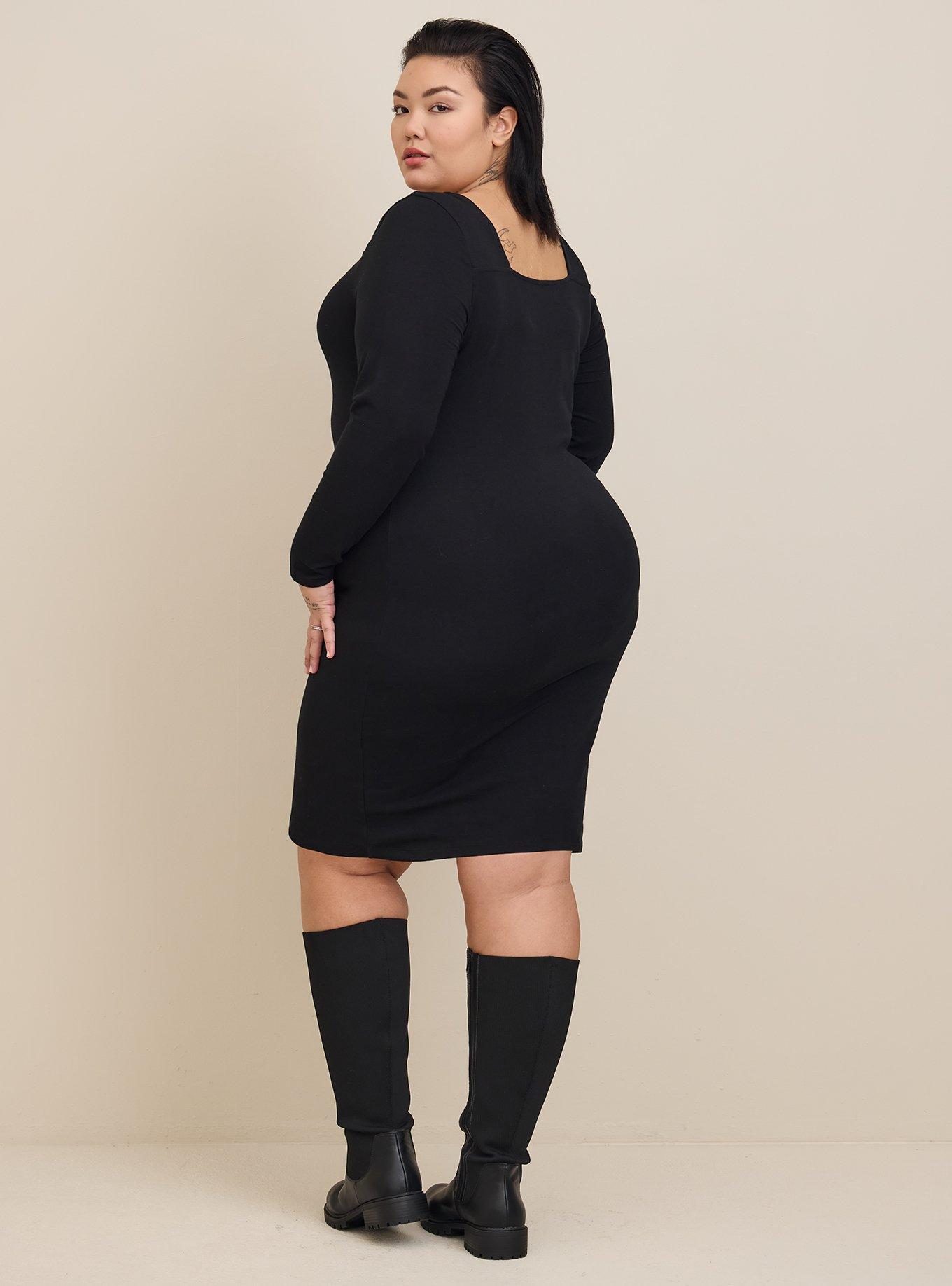 Mini Foxy Square Neck Bodycon Dress, DEEP BLACK, alternate