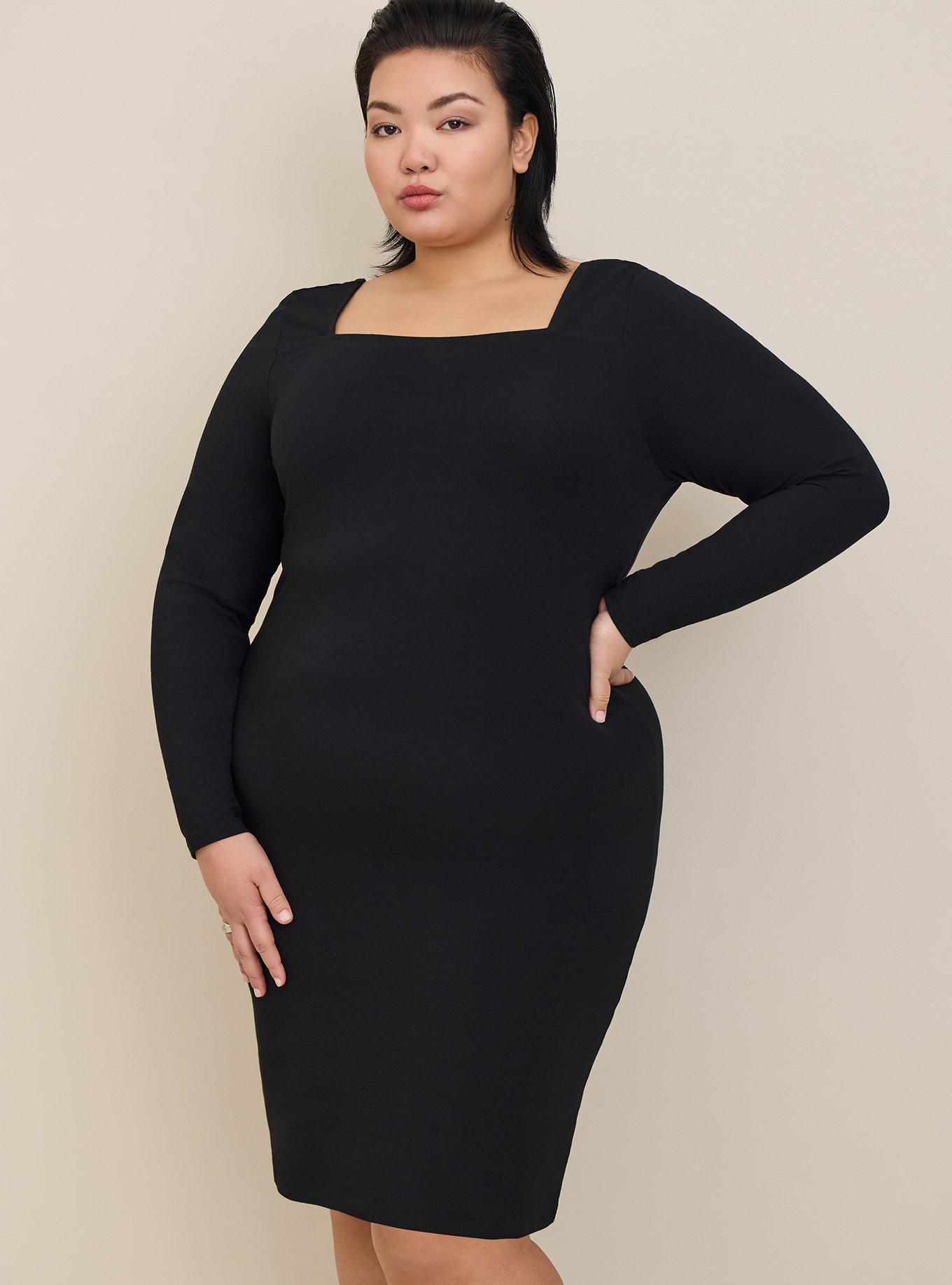 Mini Foxy Square Neck Bodycon Dress, DEEP BLACK, hi-res