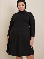 Plus Size Mini Studio Cupro Mock Neck Dress, DEEP BLACK, alternate