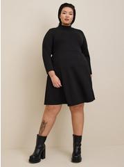 Plus Size Mini Studio Cupro Mock Neck Dress, DEEP BLACK, hi-res
