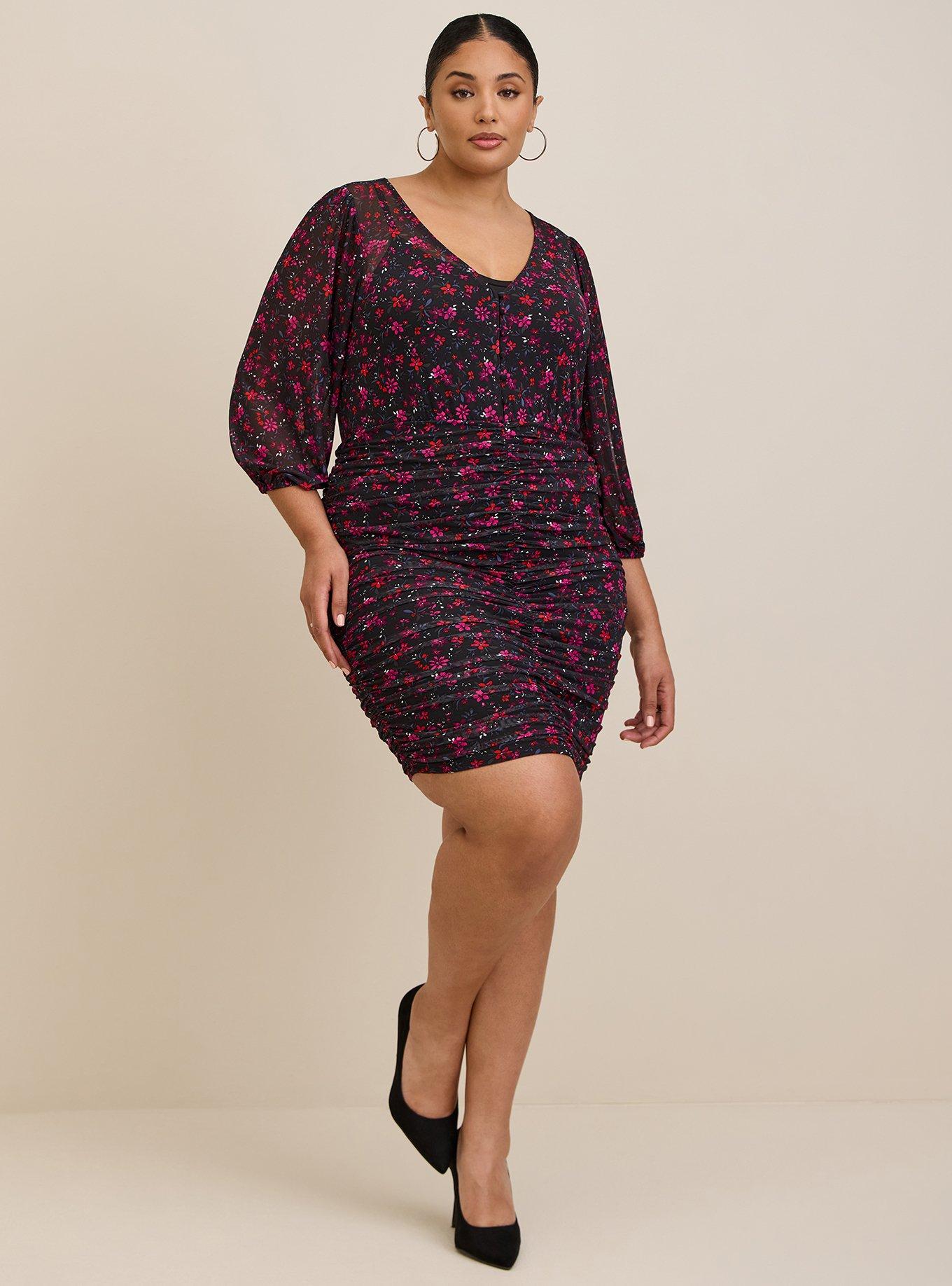 Torrid Dress 00X (M) 4X Mini 3/4 Sleeves Leopard Floral Print Plus Size  Skater