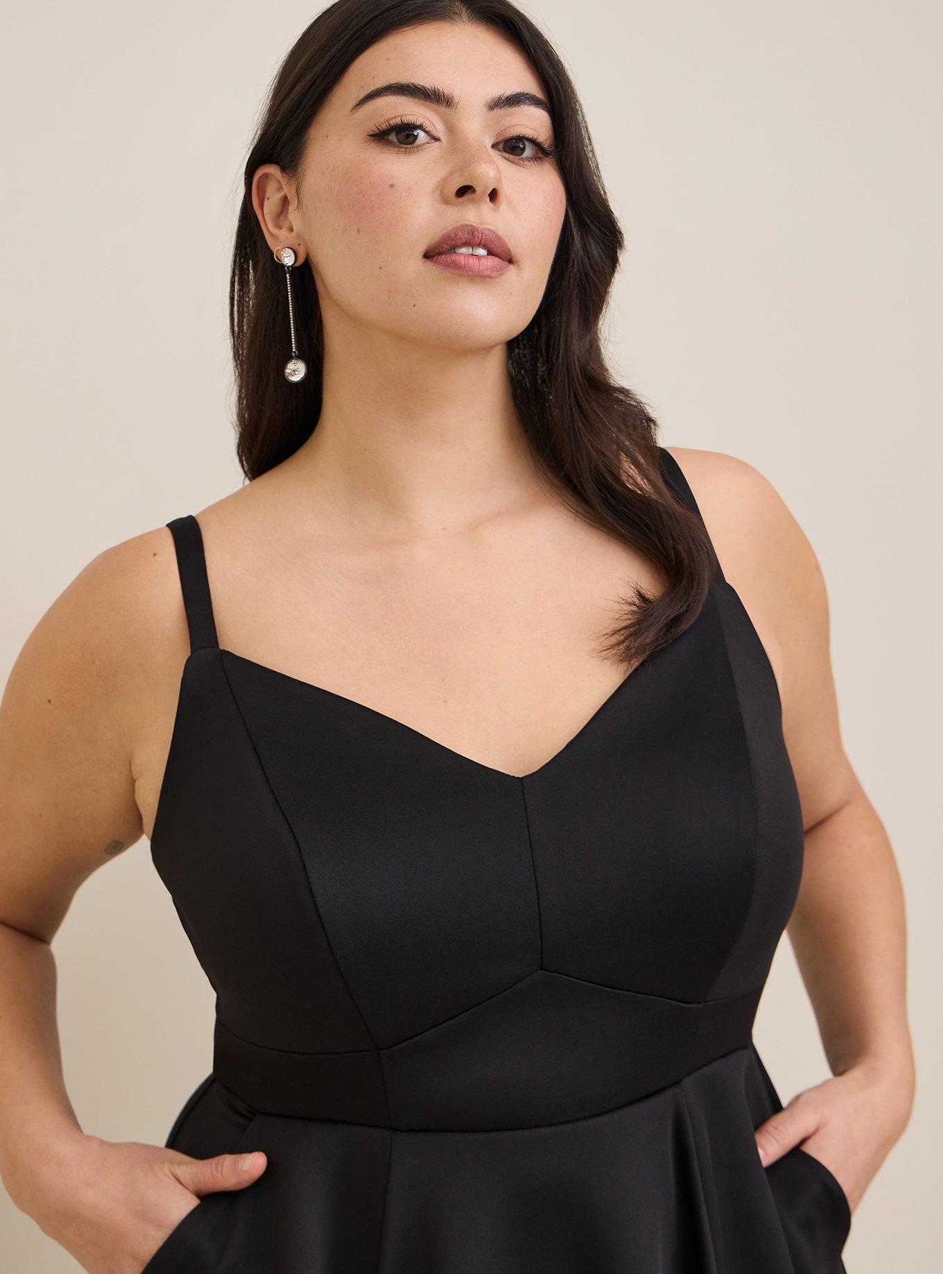 Plus Size Mini Scuba Lace-Up Fit And Flare Dress, DEEP BLACK, alternate