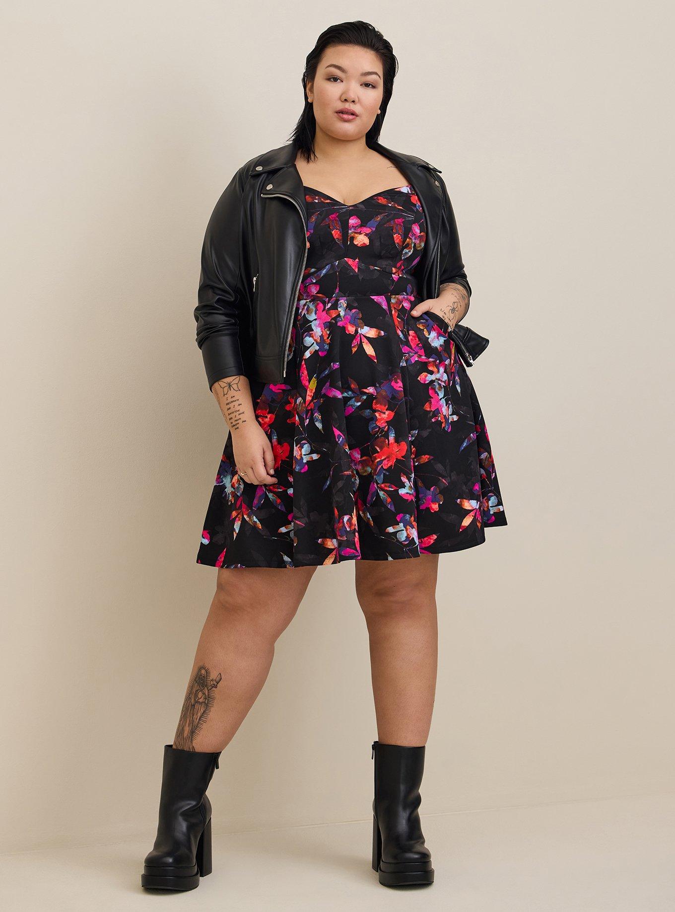 Plus Size - Mini Scuba Lace-Up Fit And Flare Dress - Torrid