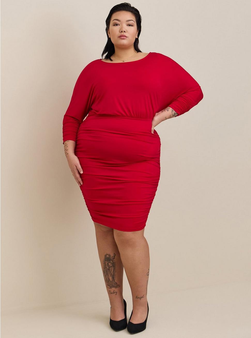 Mini Studio Knit Shirred Dress, JESTER RED, hi-res