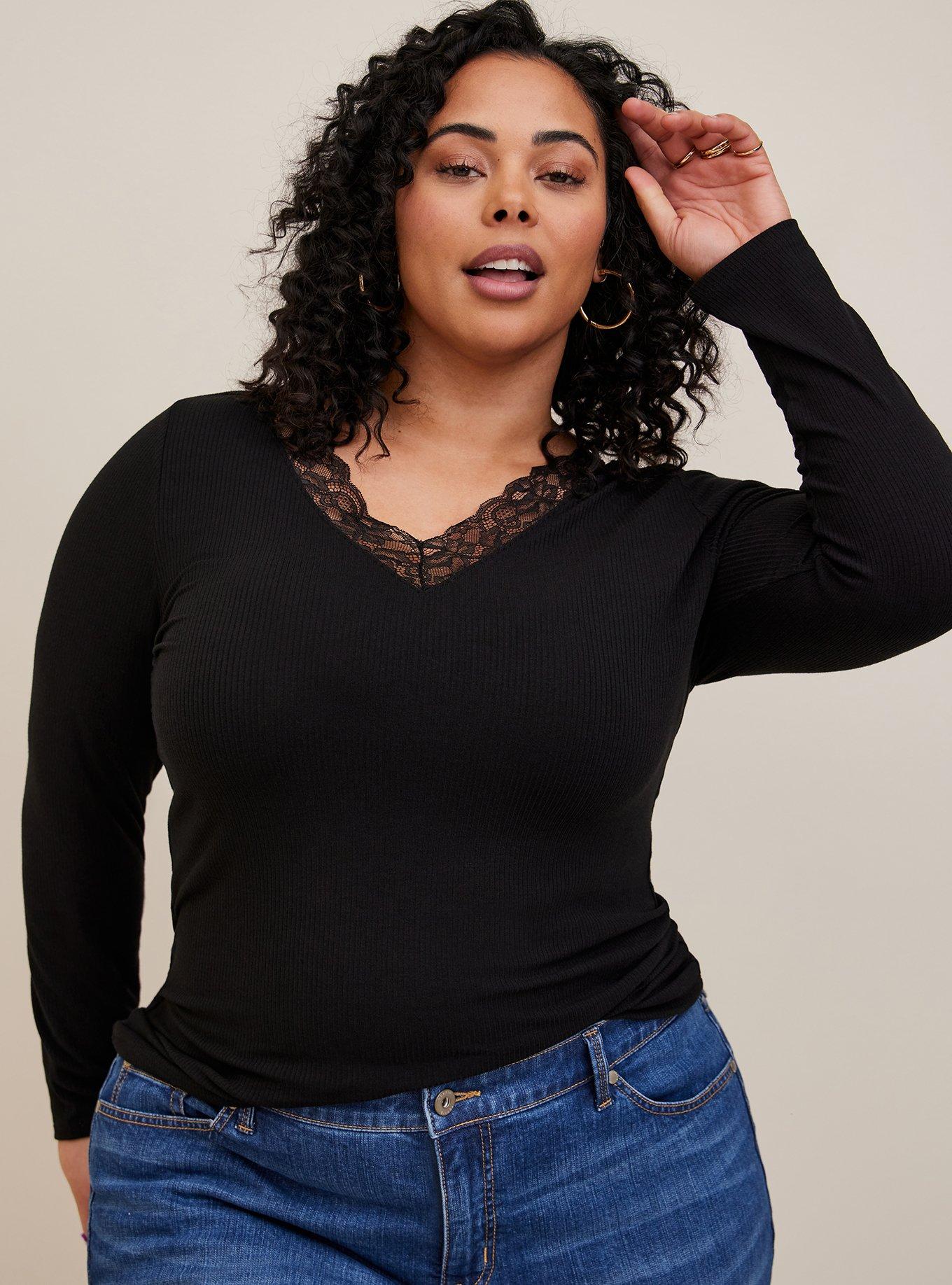 Womans Plus Size Black Lace Sheer Top – Diva's Plus Size Fashion