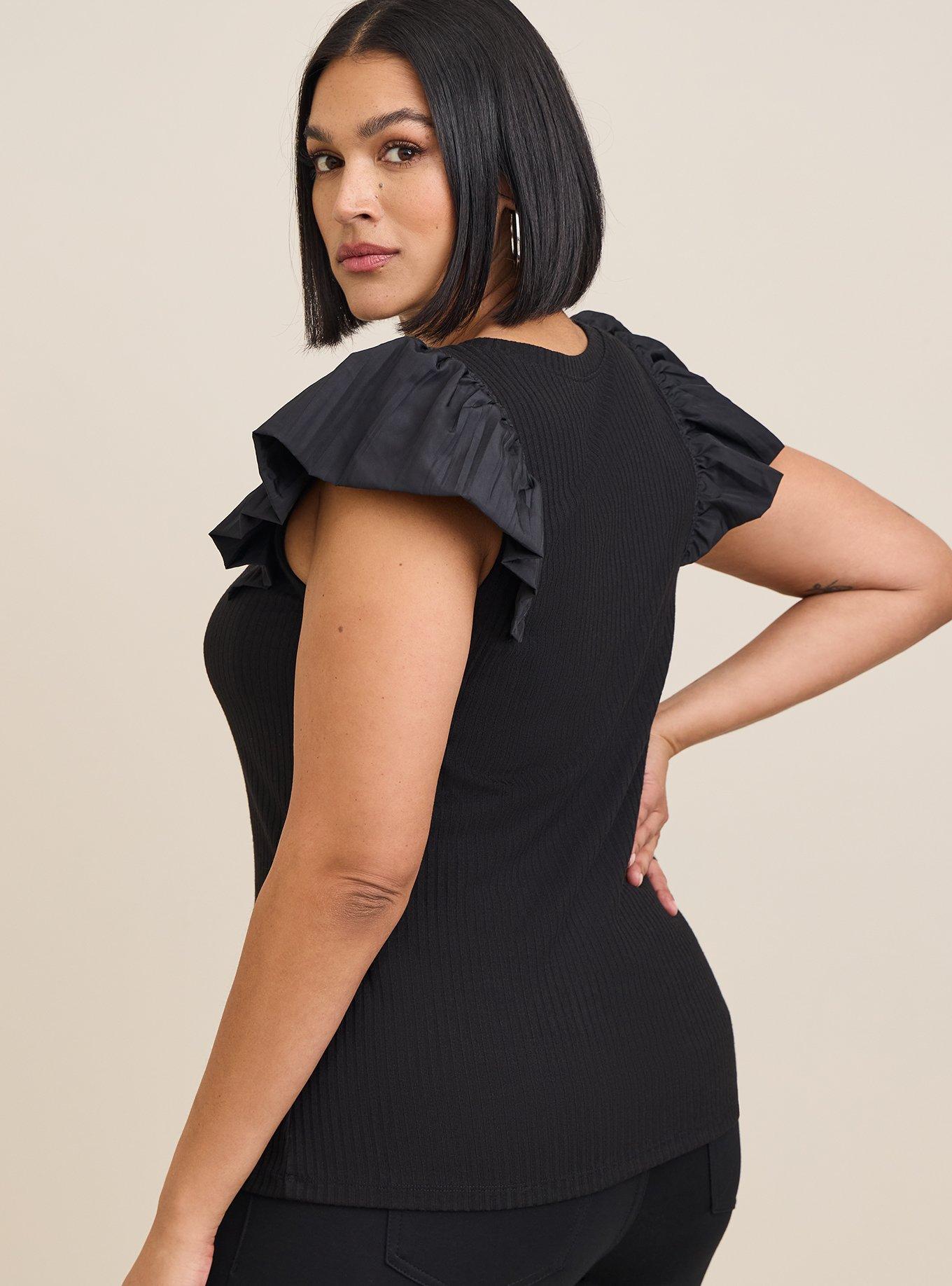 Plus Size - Super Soft Rib Fabric Mix Ruffle Top - Torrid