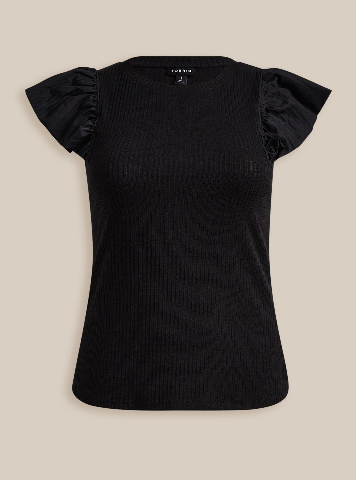 Plus Size - Super Soft Rib Fabric Mix Ruffle Top - Torrid