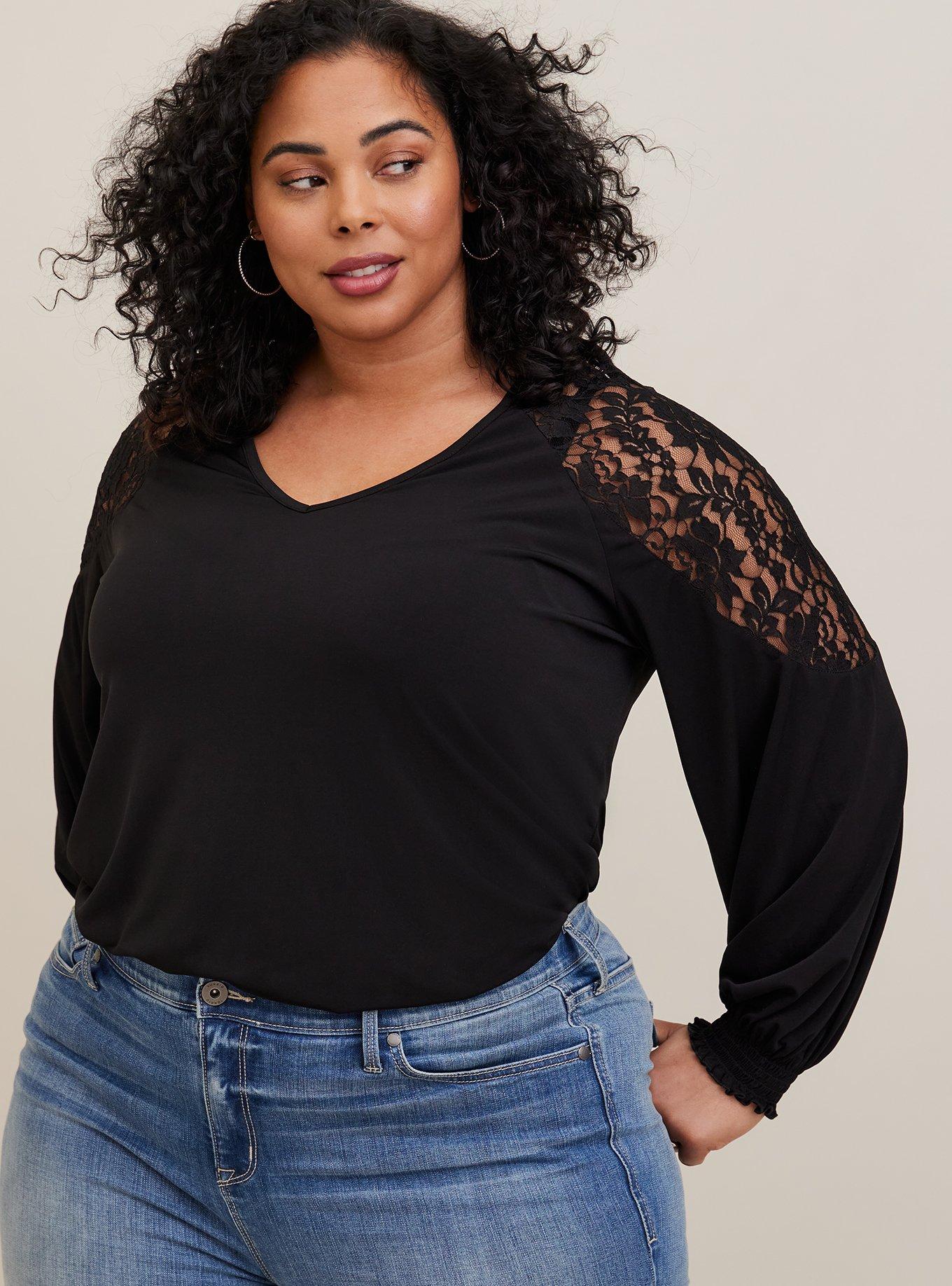 Plus Size Studio Knit Lace Shoulder Top Torrid