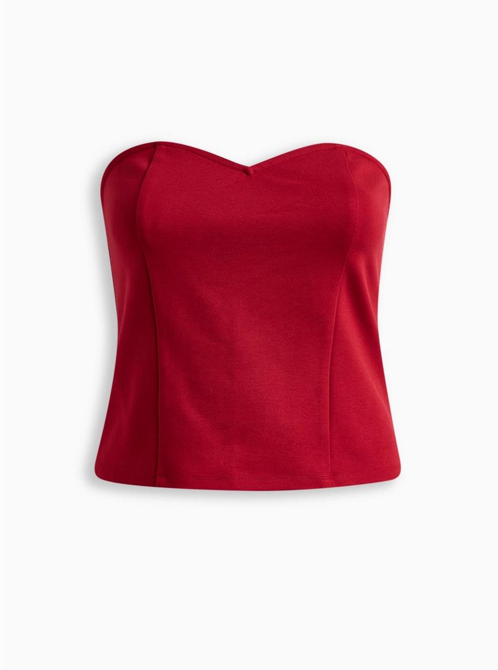 Plus Size Ponte Sweetheart Tube Top, RED, hi-res