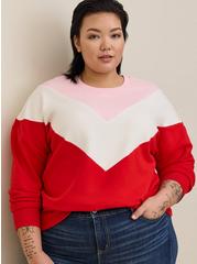 Relaxed Fit Super Soft Fleece Chevron Colorblock Lace Sweatshirt, RED, alternate