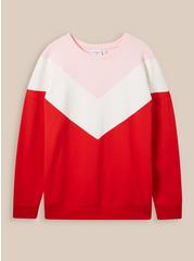 Relaxed Fit Super Soft Fleece Chevron Colorblock Lace Sweatshirt, RED, hi-res