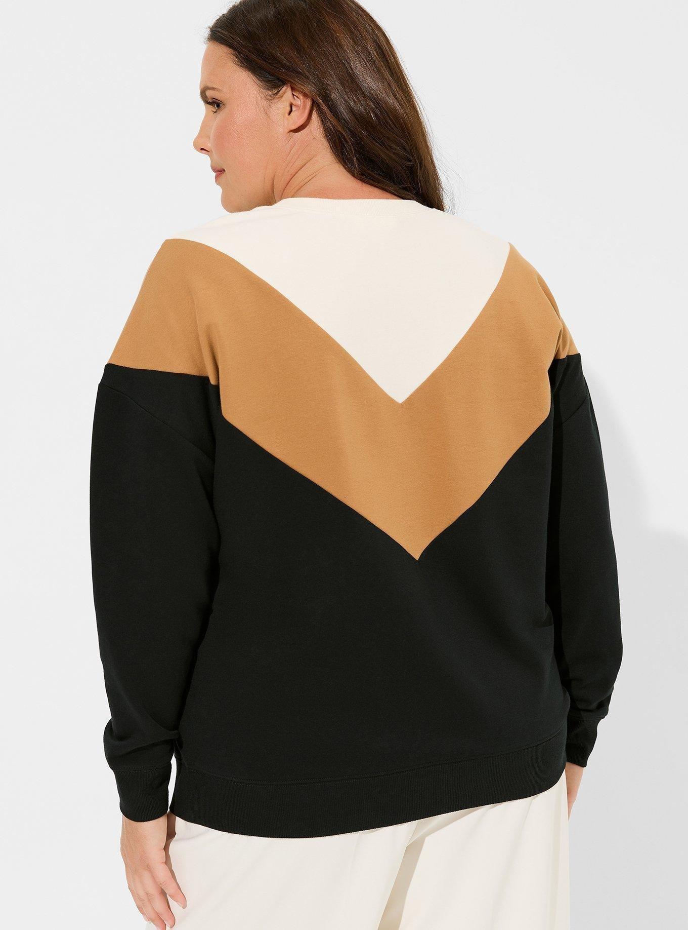 Plus Size - Relaxed Fit Super Soft Fleece Chevron Colorblock Sweatshirt ...