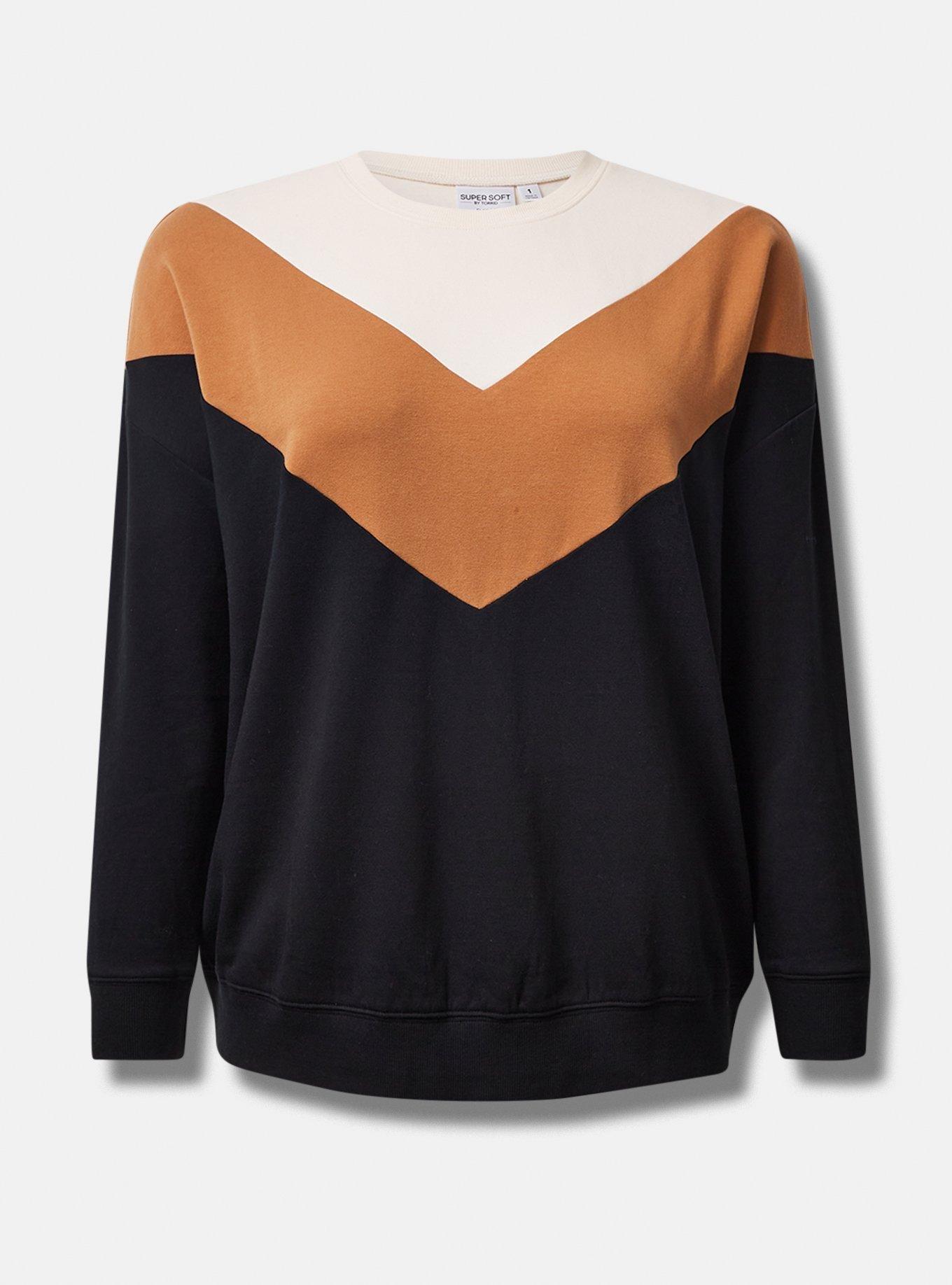 Plus Size - Relaxed Fit Super Soft Fleece Chevron Colorblock Sweatshirt ...