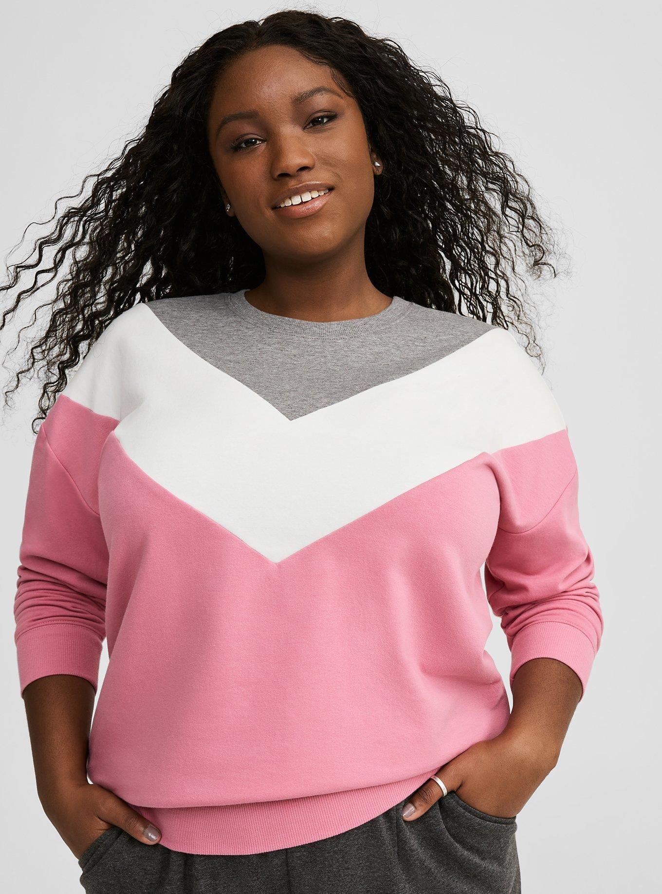 Relaxed Fit Super Soft Fleece Chevron Colorblock Sweatshirt