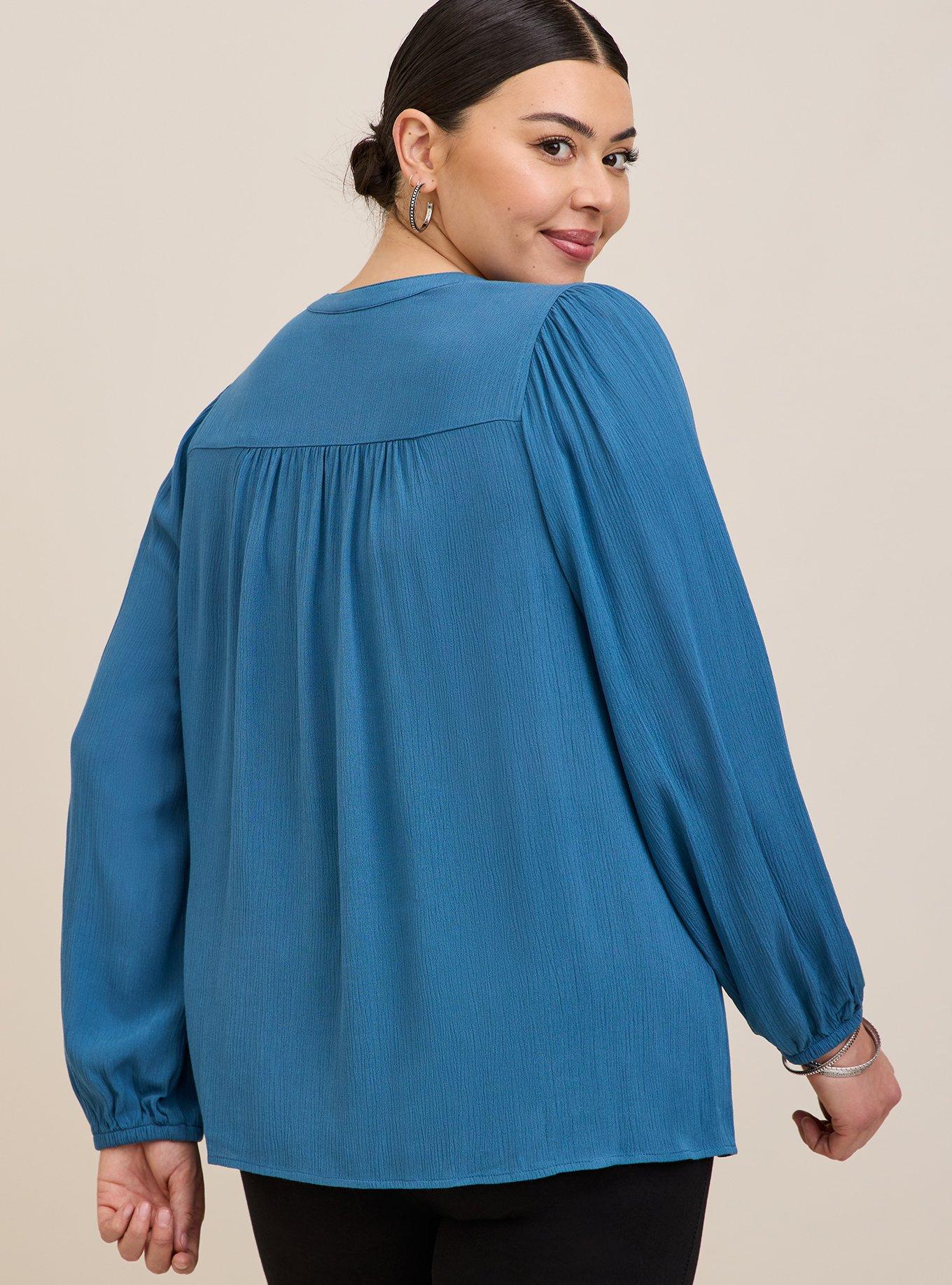 Crinkle Gauze Button-Front Peasant Top, MIDNIGHT BLUE, alternate