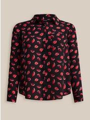 Lizzie Georgette Button-Up Long Sleeve Shirt, FUN LIPS BLACK, hi-res