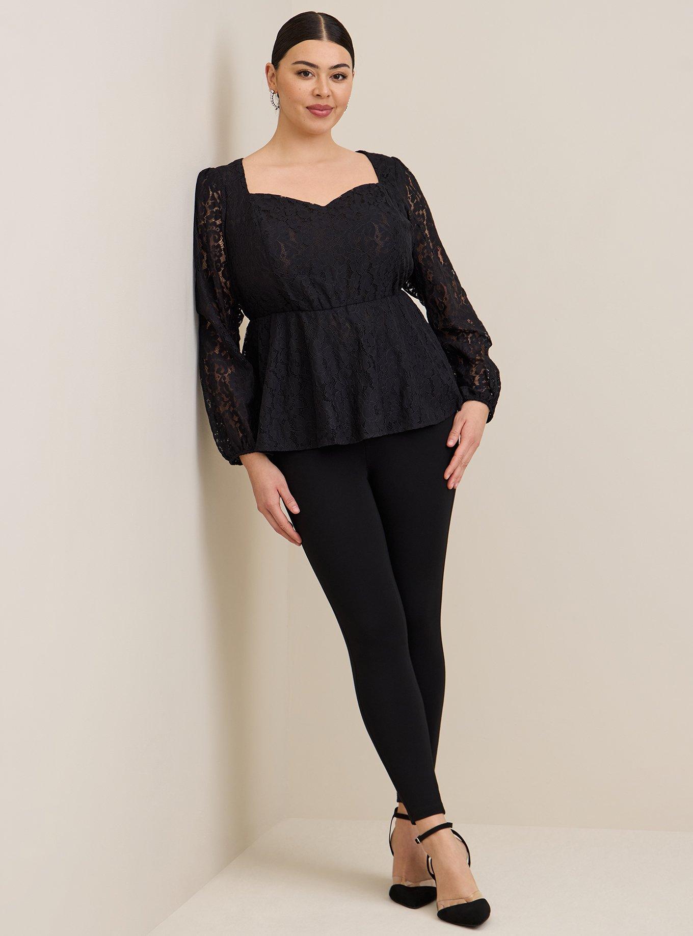 Peplum Lace Puff Sleeve Top, DEEP BLACK, alternate