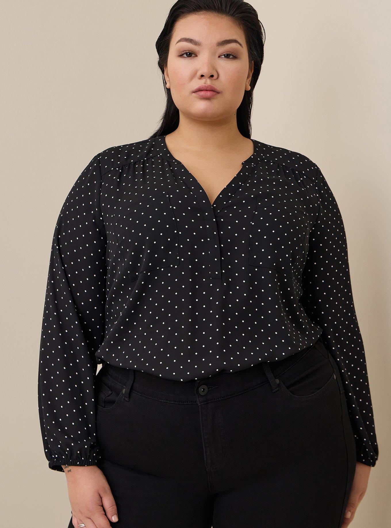 Plus Size - Red Polka Dot Stretch Challis Off Shoulder Blouse - Torrid