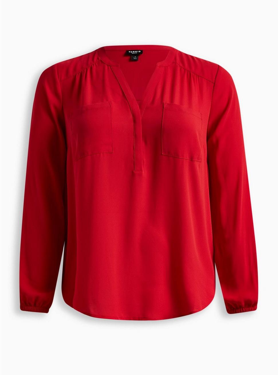 Harper Georgette Pullover Long Sleeve Blouse, LIPSTICK RED, hi-res