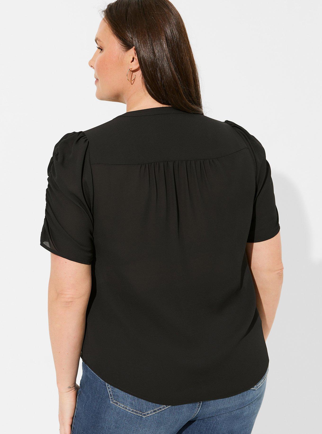 Harper Georgette Ruched Short Sleeve Blouse, DEEP BLACK, alternate