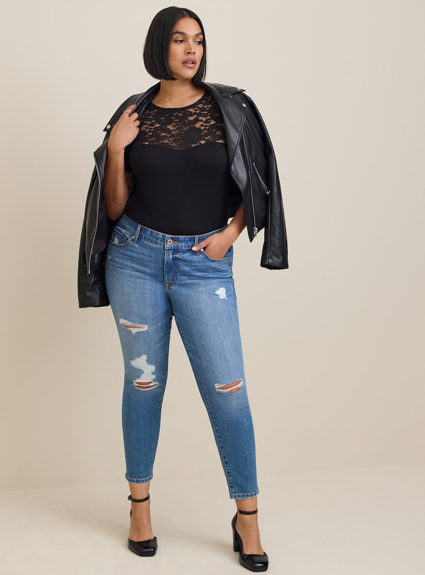Plus Size - Super Soft Lace Mix Sweetheart Raglan Tee - Torrid