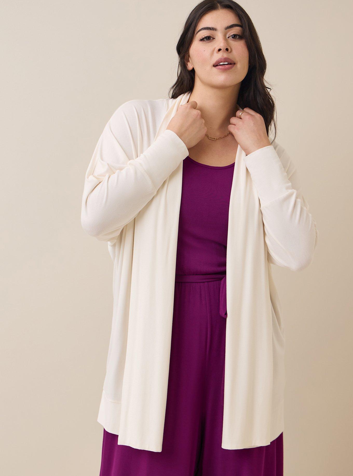Super Soft Cardigan Dolman Sleeve Open Front, IVORY, hi-res