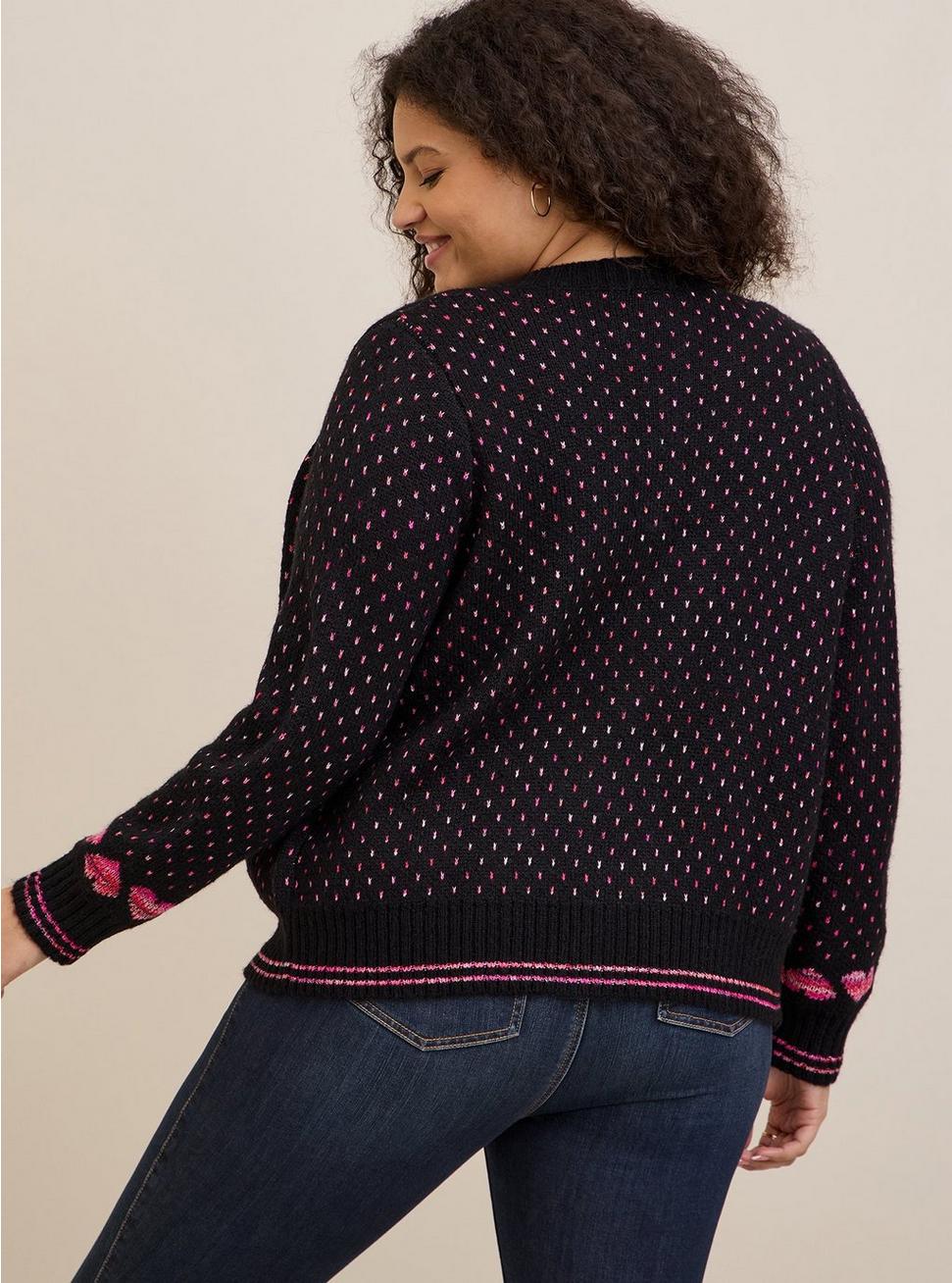 Cardigan Drop Shoulder V-Neck Button Front Sweater, HEARTS - PINK, alternate