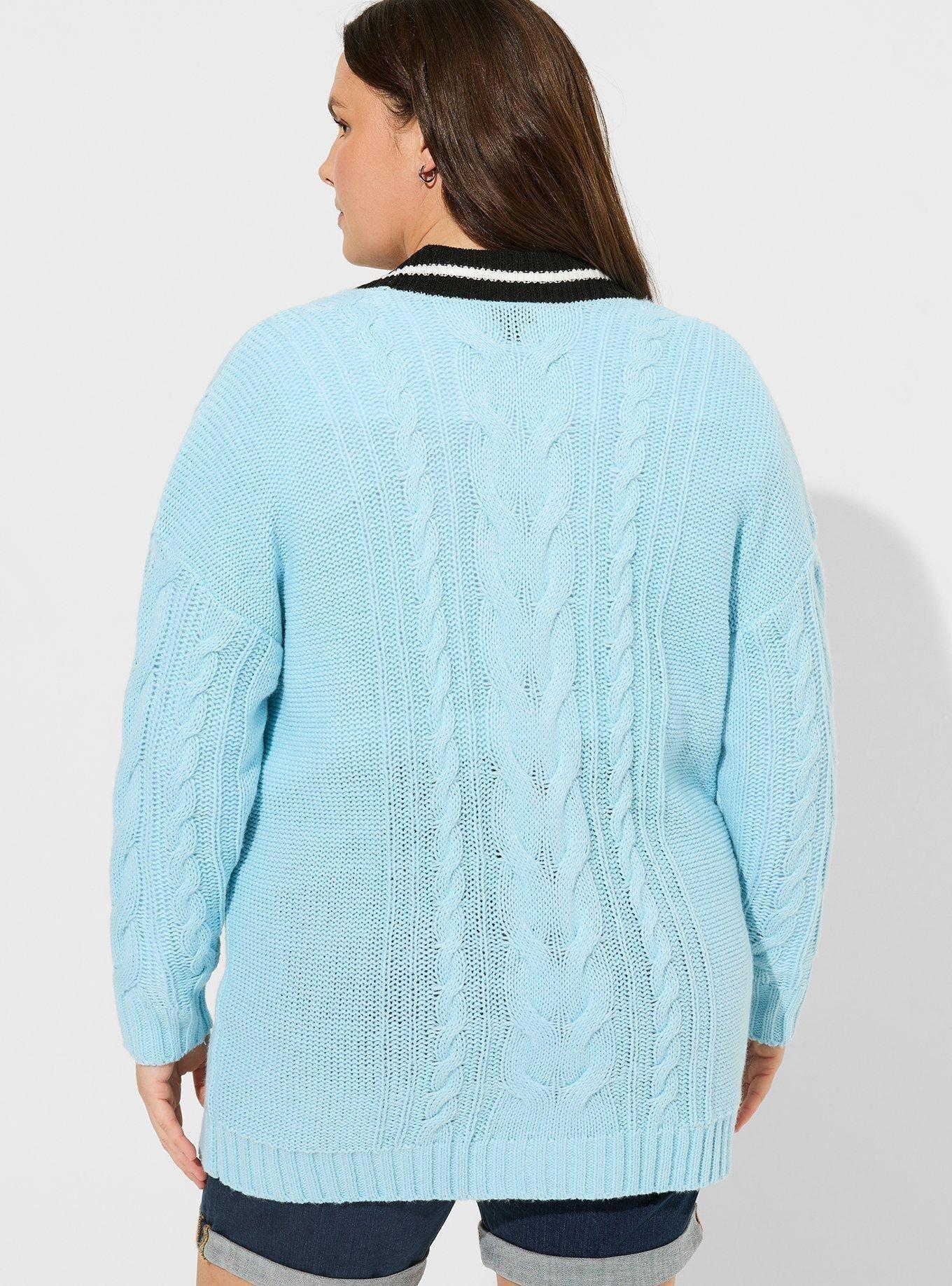 Woman Within Women's Plus Size Cable Knit V-Neck Pullover Sweater - 14/16,  Evening Blue at  Women's Clothing store