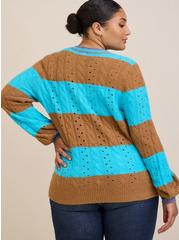 Vegan Cashmere Pullover Henley Sweater, BLUE STRIPE, alternate