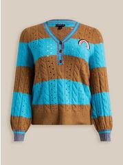 Vegan Cashmere Pullover Henley Sweater, BLUE STRIPE, hi-res