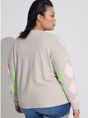 Vegan Cashmere Cardigan V-Neck Drop Shoulder Sweater, MULTI PRINT, alternate
