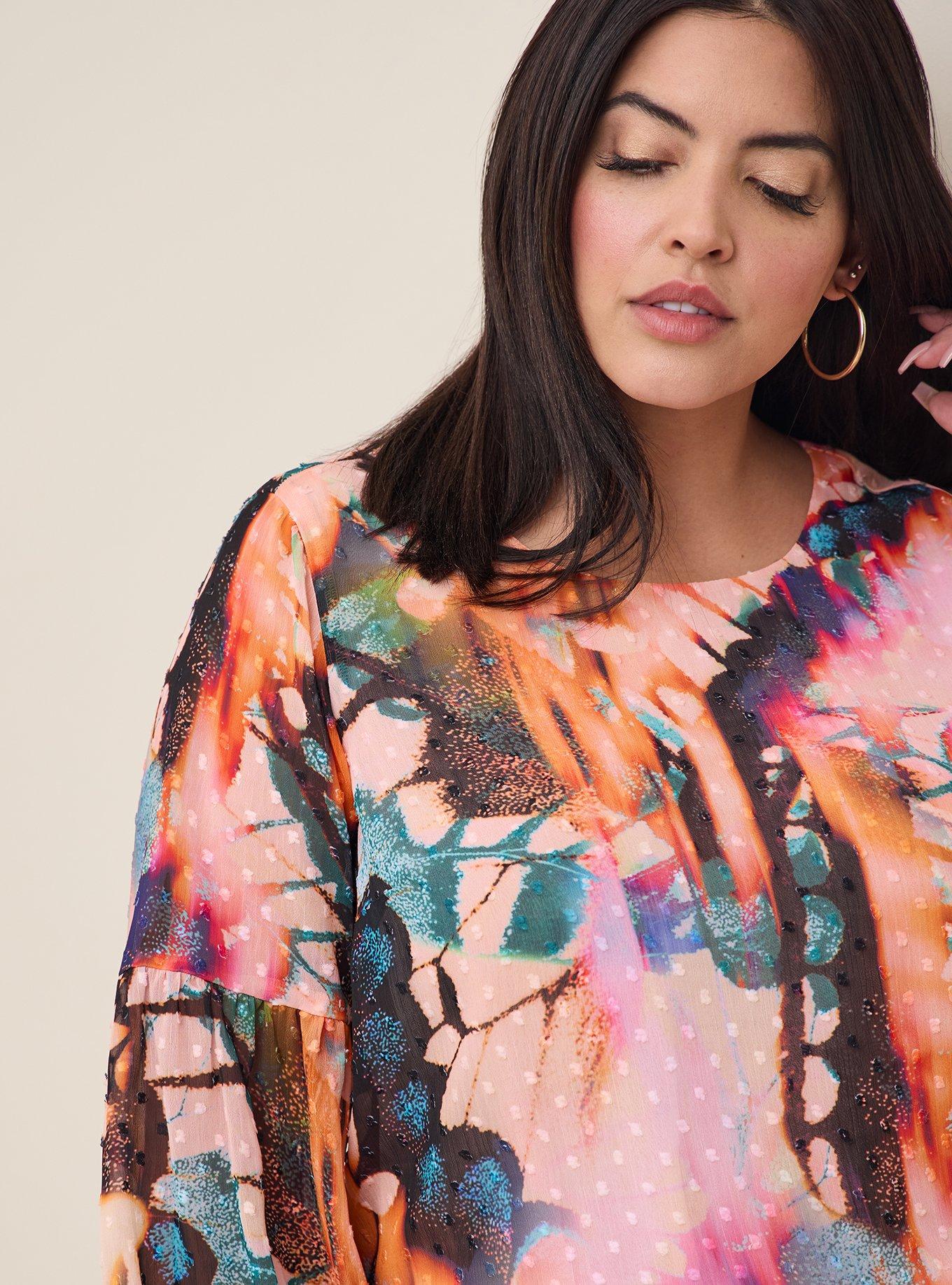 Chiffon Clip Dot Blouson Sleeve Blouse