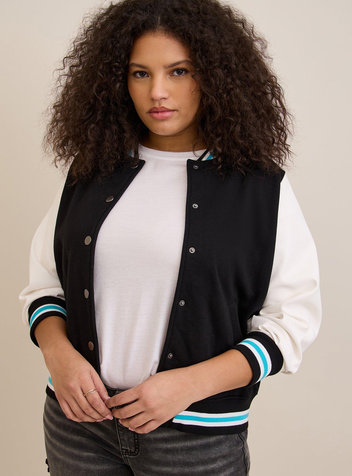 Plus Size - Fleece Faux Leather Sleeve Bomber Jacket Torrid