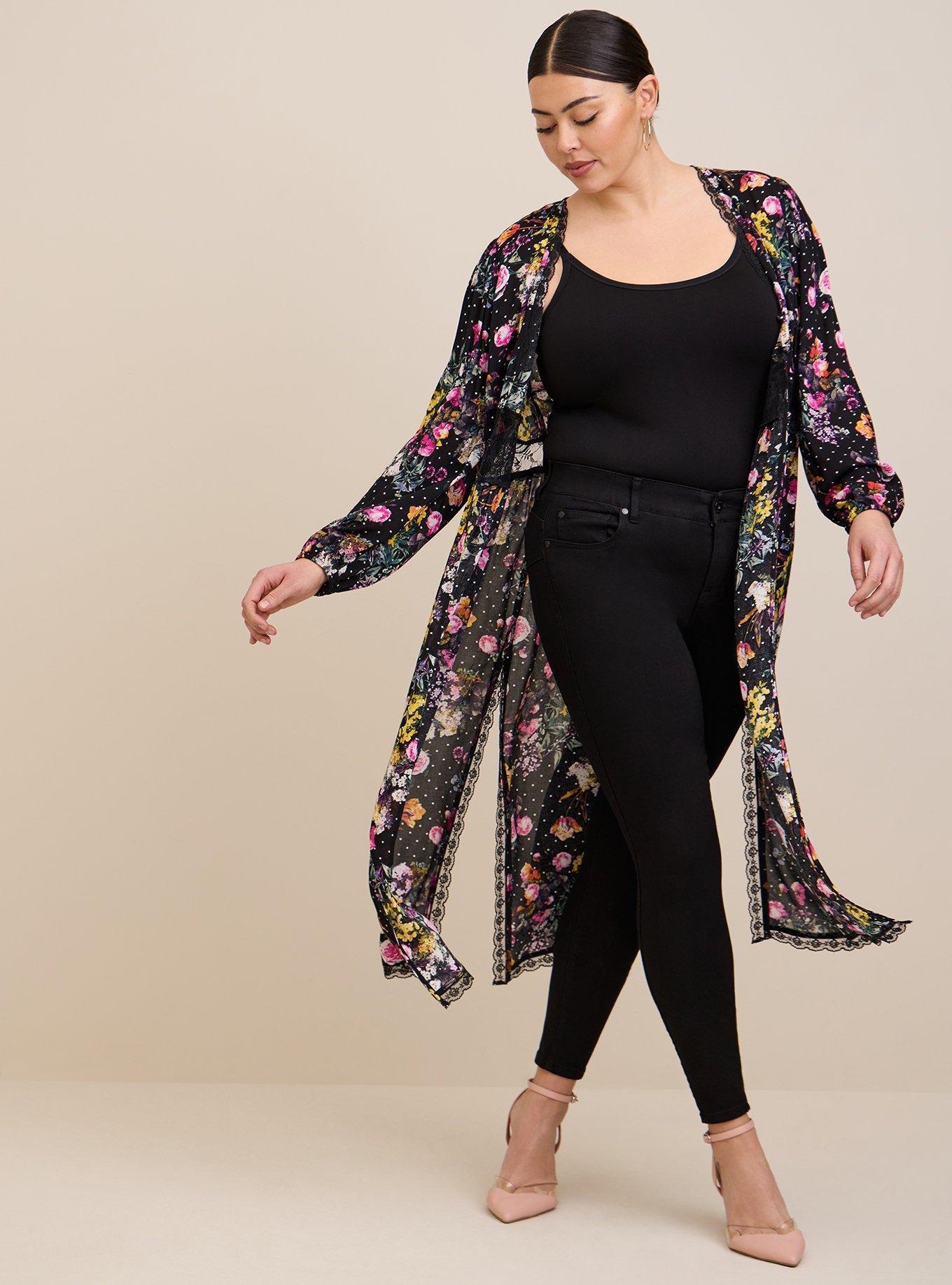 Plus Size - Crepe Lace Trim Kimono - Torrid