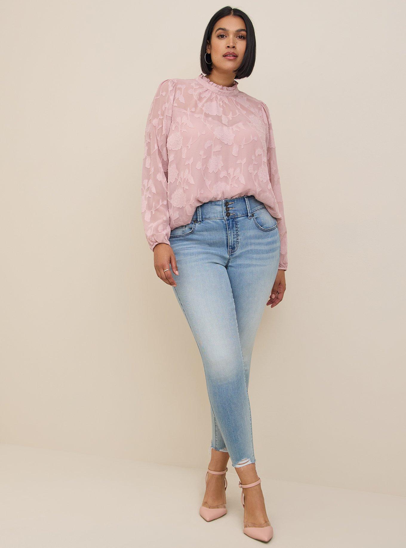 Chiffon Clip Floral Bubble Hem Blouse