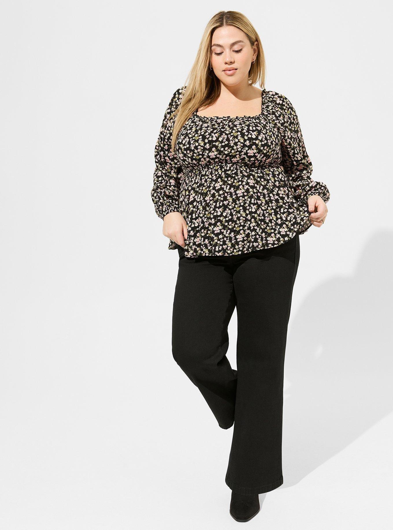 Rayon Slub Waist Detail Blouson Sleeve Top