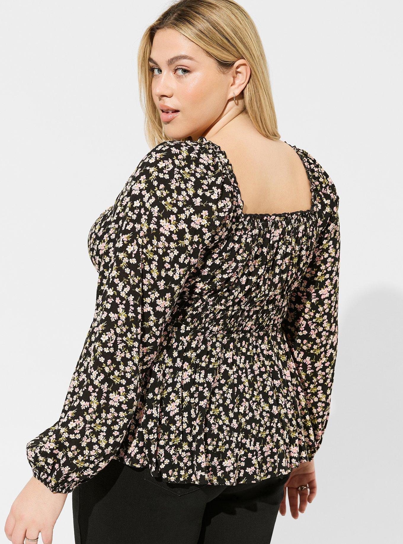 Rayon Slub Waist Detail Blouson Sleeve Top