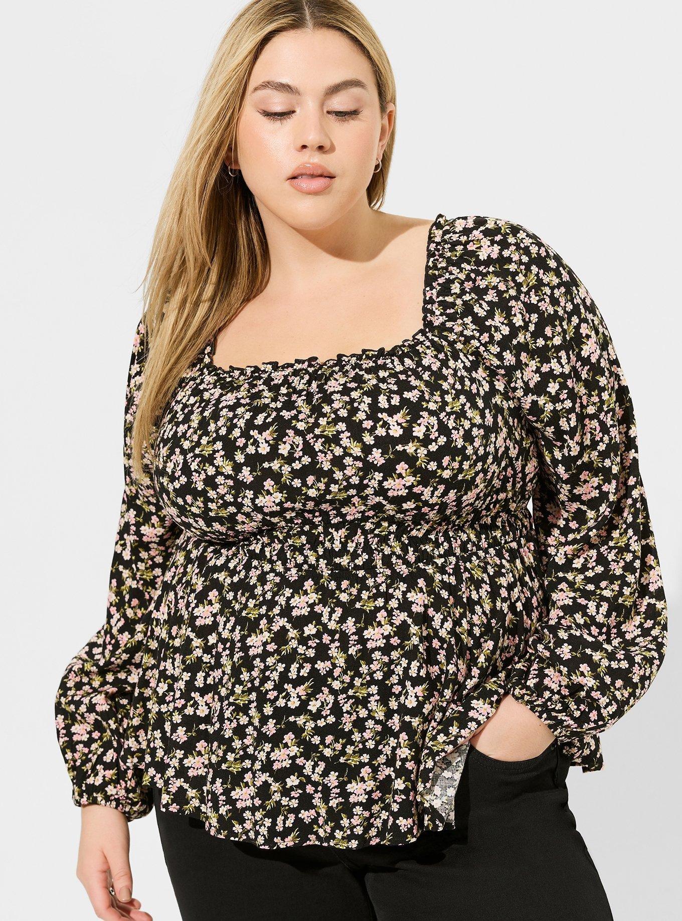 Plus Size - Rayon Slub Waist Detail Blouson Sleeve Top - Torrid