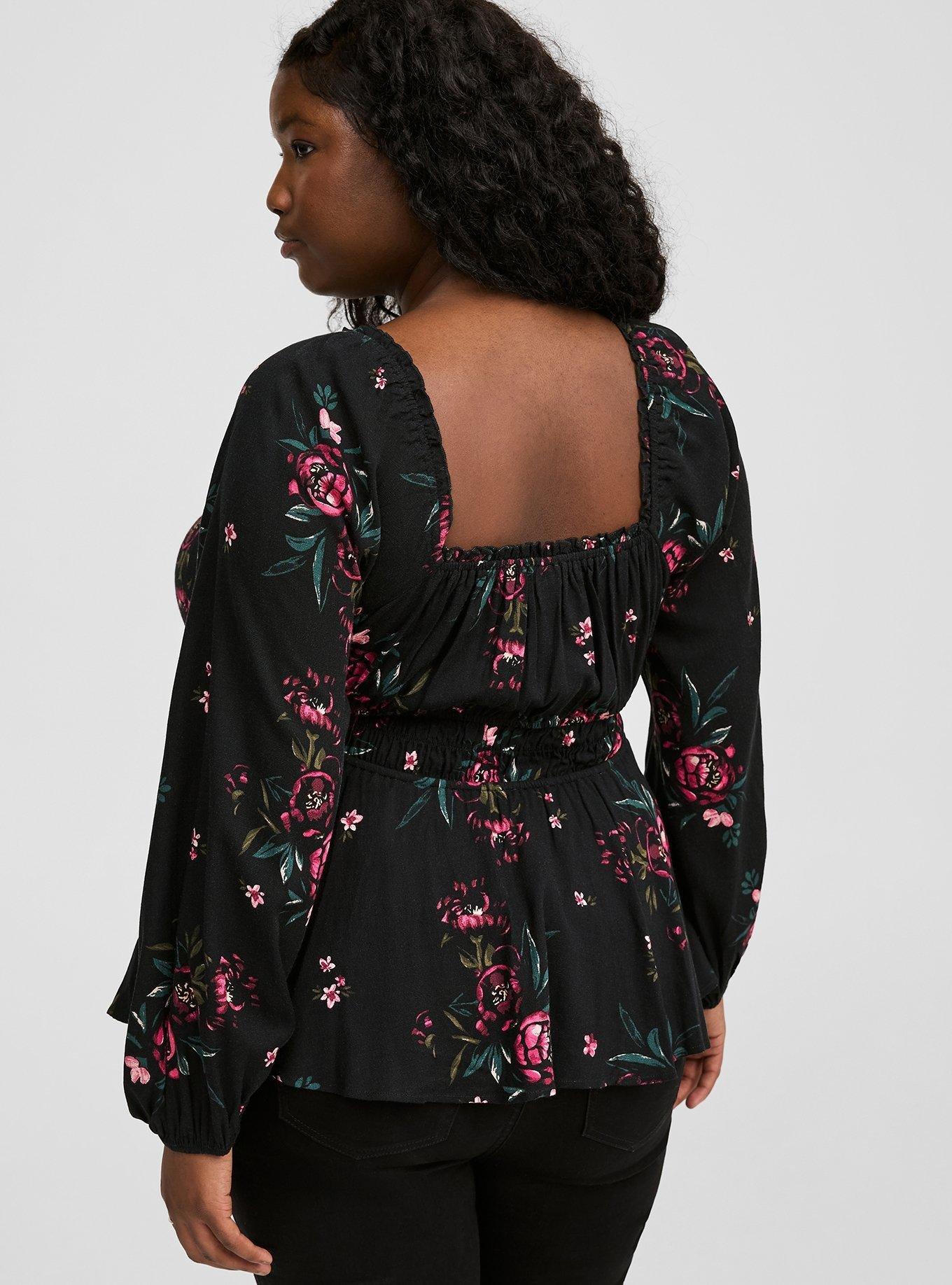 Rayon Slub Waist Detail Blouson Sleeve Top