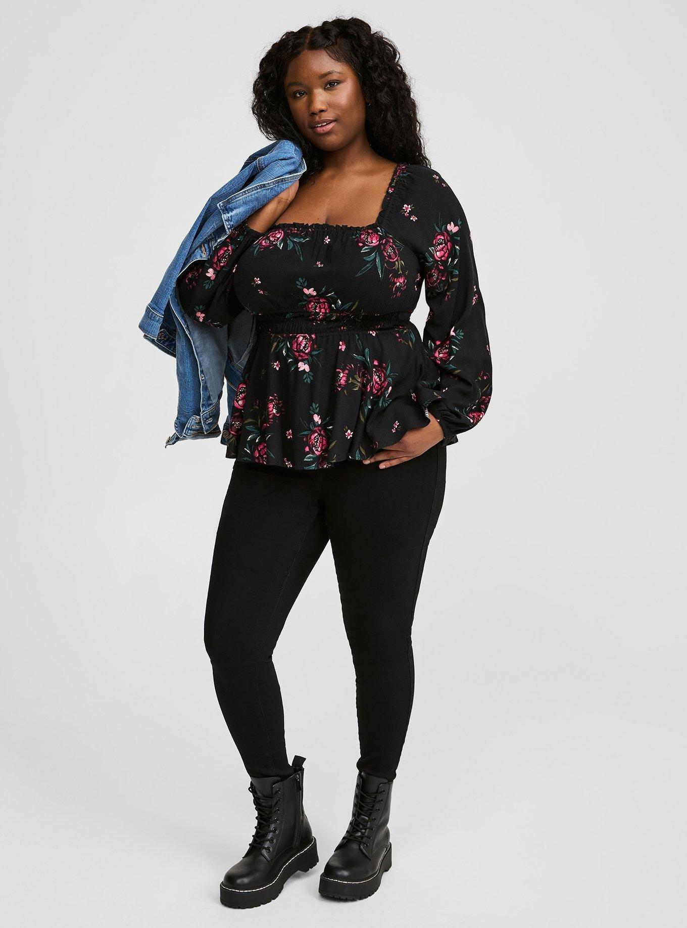 Rayon Slub Waist Detail Blouson Sleeve Top