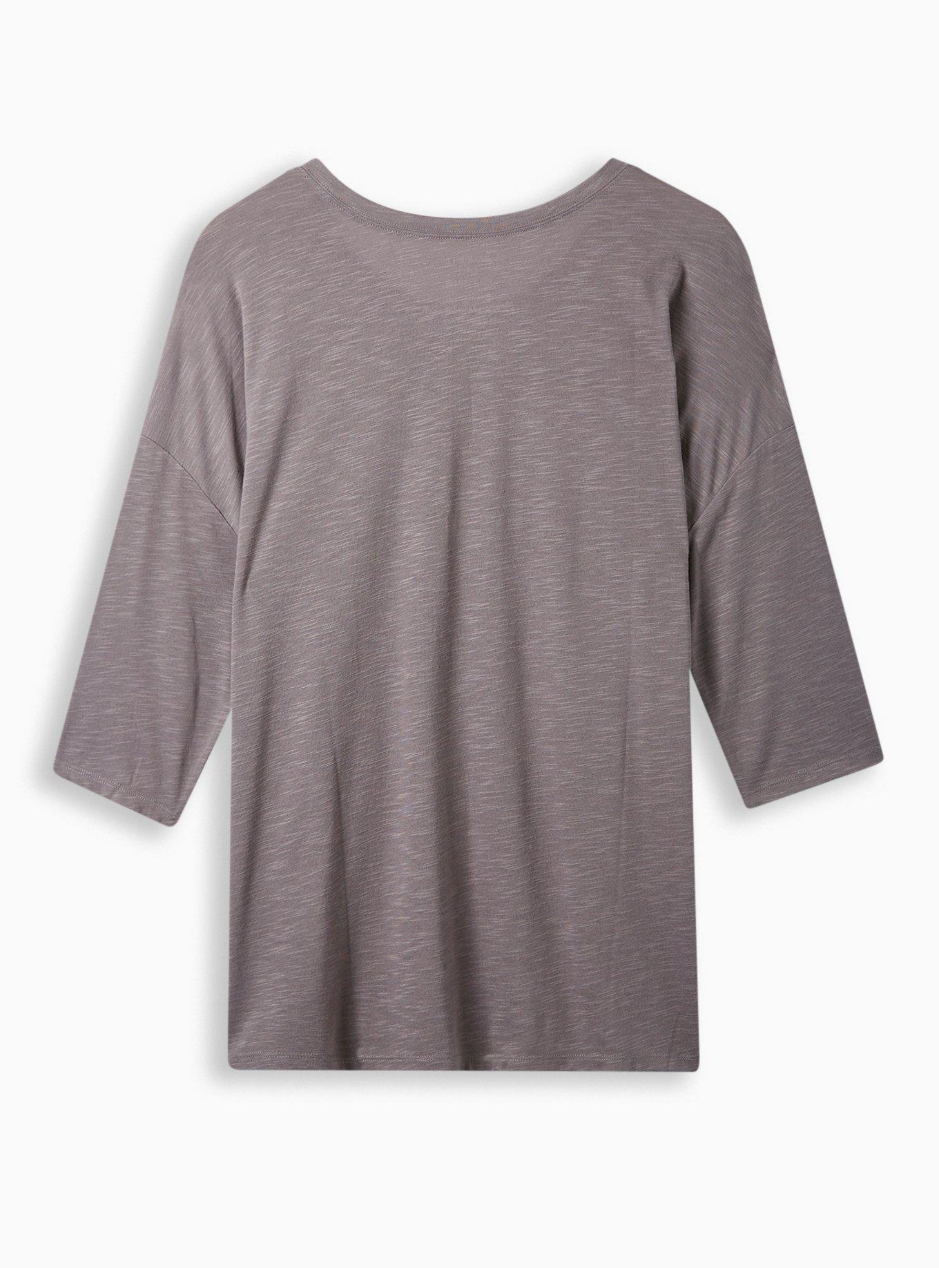 Plus Size Leopard Relaxed Fit Polyester Scoop Neck Long Sleeve Drop Shoulder Tee, TORNADO, alternate