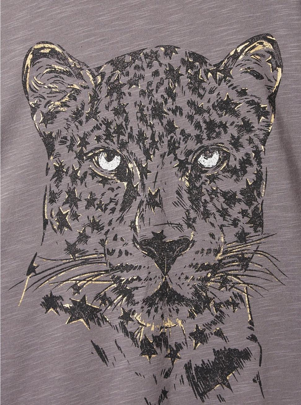 Leopard Relaxed Fit Polyester Scoop Neck Long Sleeve Drop Shoulder Tee, TORNADO, alternate