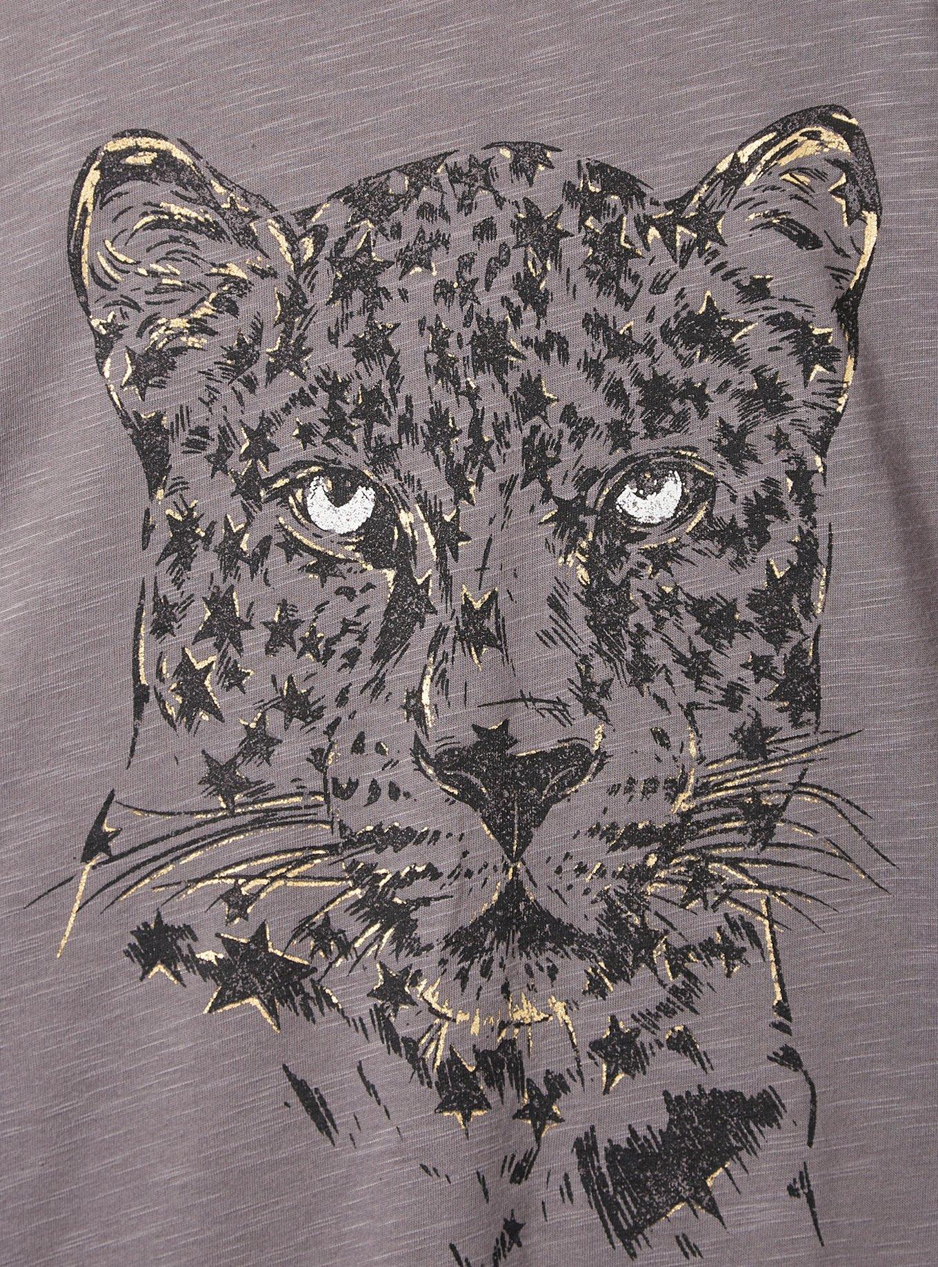 Plus Size Leopard Relaxed Fit Polyester Scoop Neck Long Sleeve Drop Shoulder Tee, TORNADO, alternate