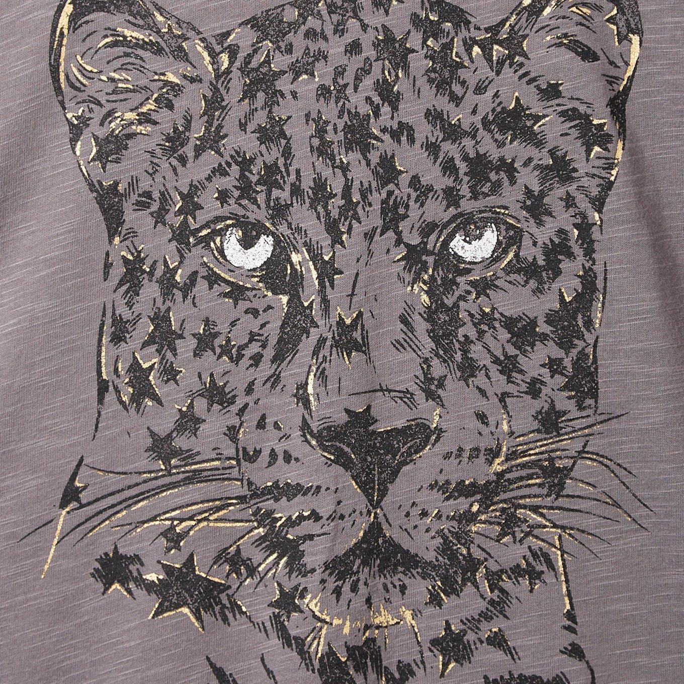 Leopard Relaxed Fit Polyester Scoop Neck Long Sleeve Drop Shoulder Tee, TORNADO, swatch