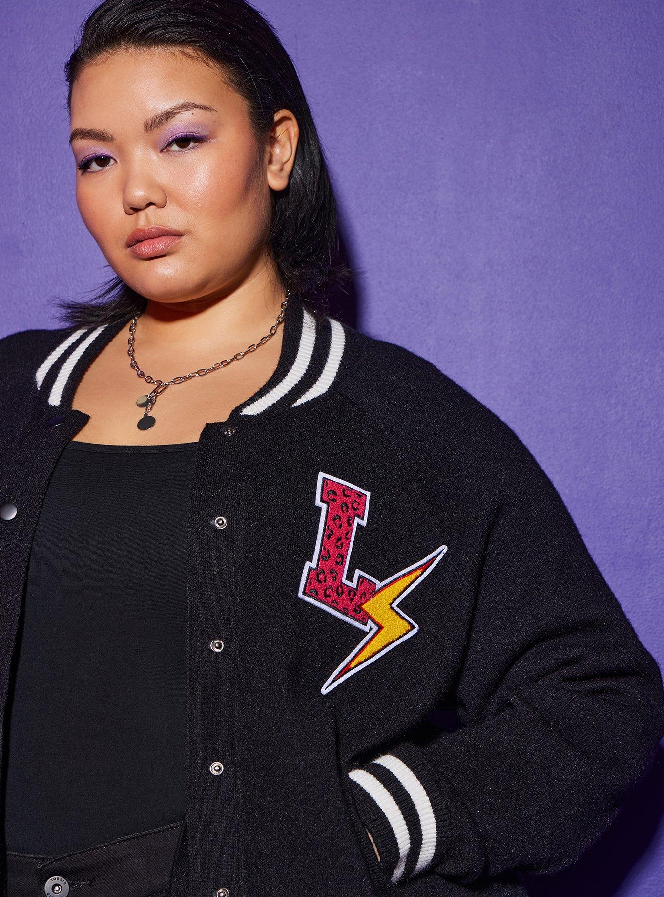 Plus Size - Black & Grey Varsity Bomber Jacket - Torrid